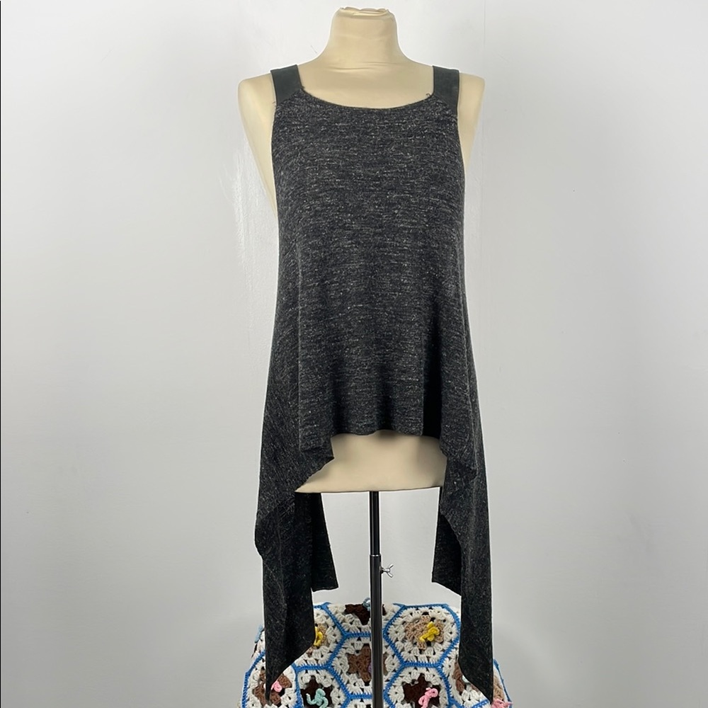 Free People Criss Cross Back Strap Women XS Charcoal Sleeveless Asymmetrical Top